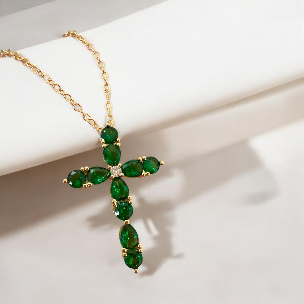 Emerald Green Cross Necklace