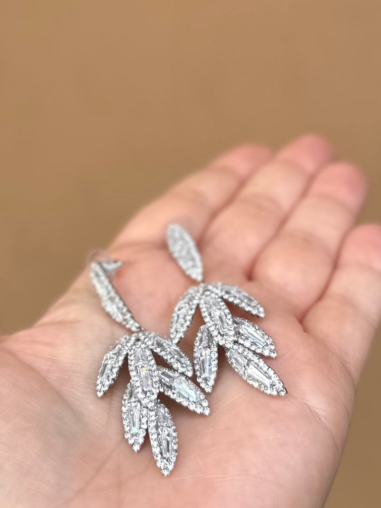 CZ Leaf Baguette drop Earrings