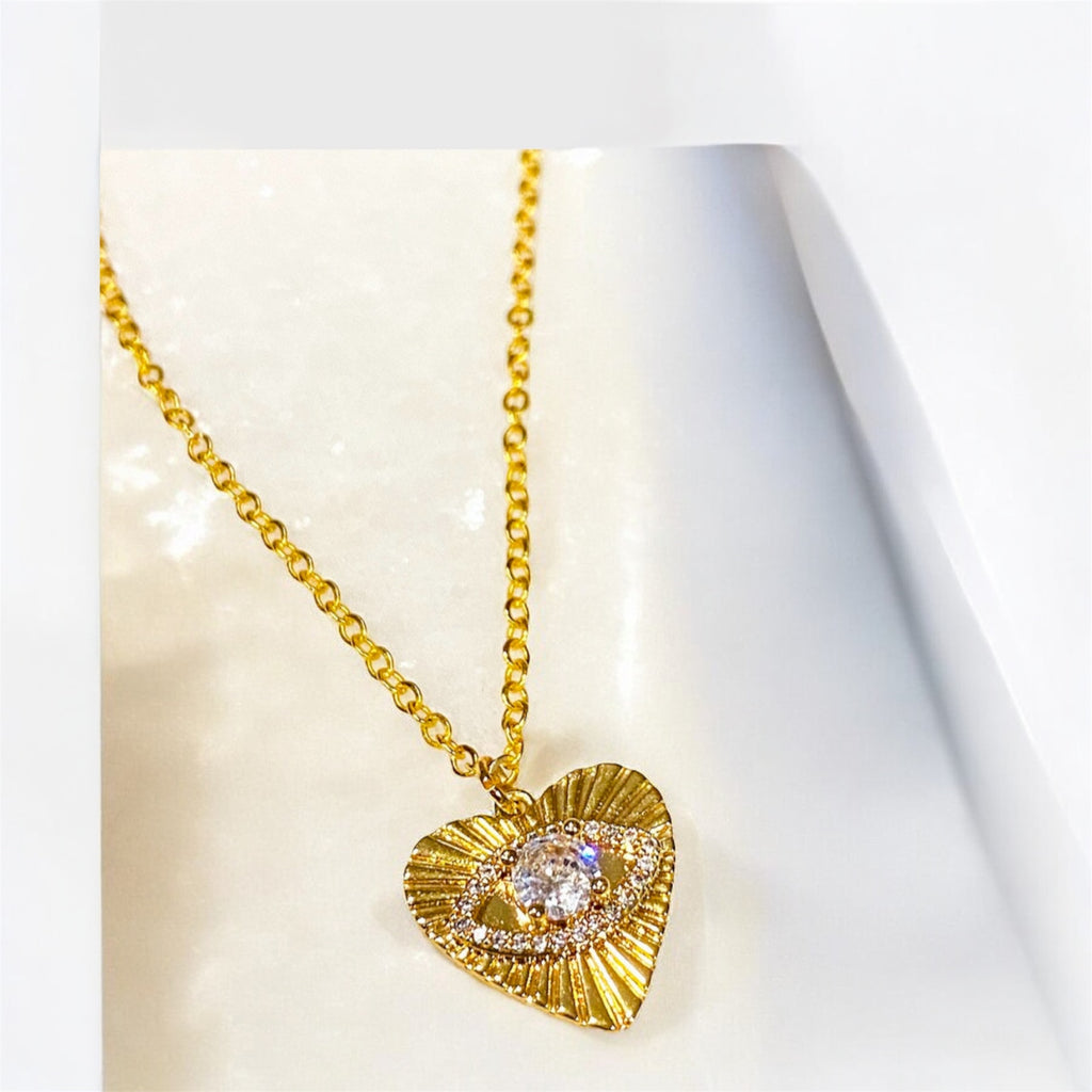 18k Golden Eye Evil Eye Necklace Heart Pendant