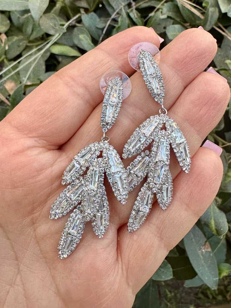 CZ Leaf Baguette drop Earrings