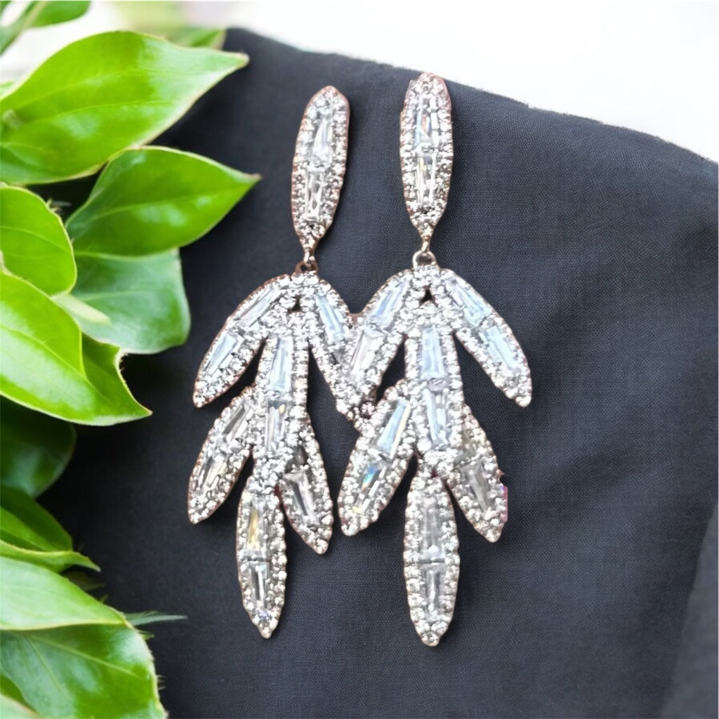 CZ Leaf Baguette drop Earrings