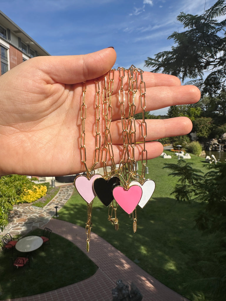 Amore Heart Enamel Paperclip chain necklace