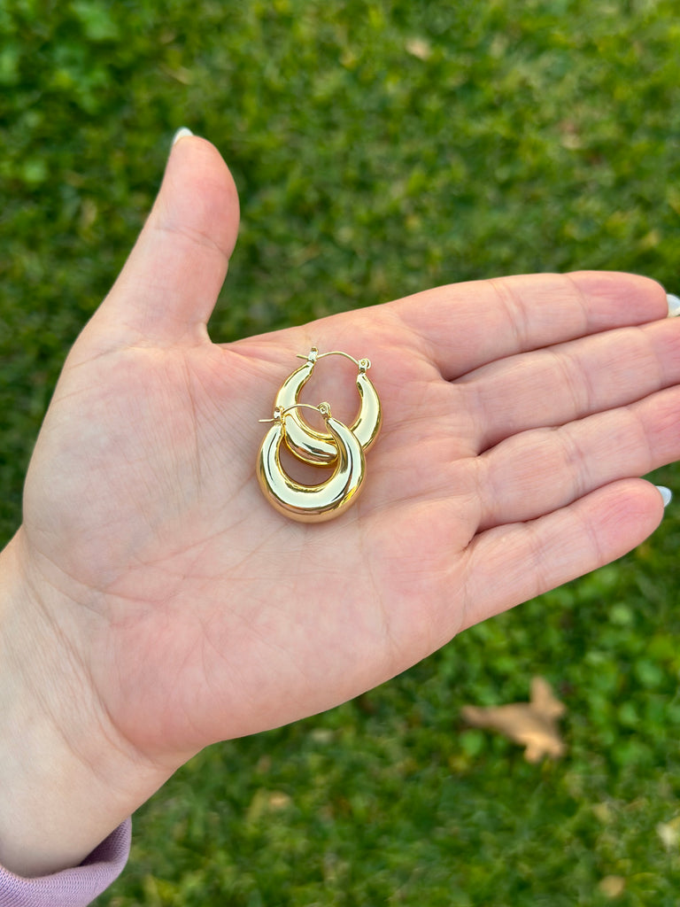 Medium chunky hoop gold earrings