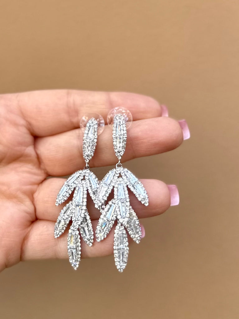 CZ Leaf Baguette drop Earrings