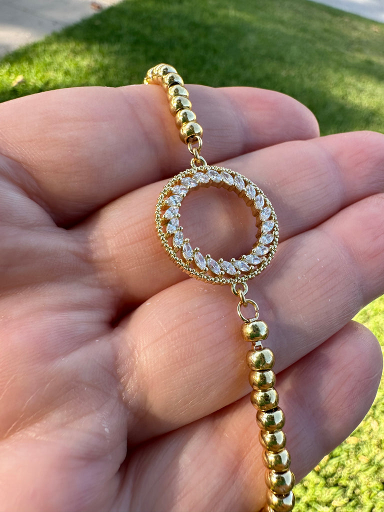 Clear Wreath Gold Filled Ball bead slider Bracelet