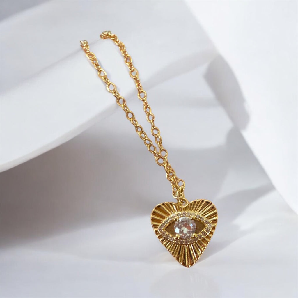 18k Golden Eye Evil Eye Necklace Heart Pendant