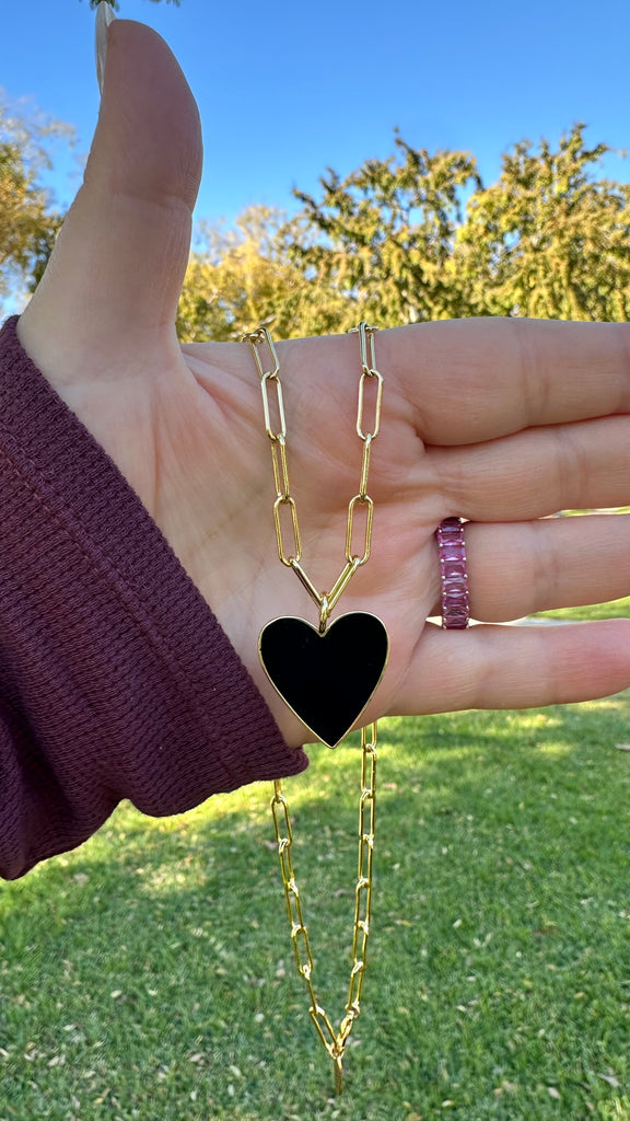 Amore Heart Enamel Paperclip chain necklace