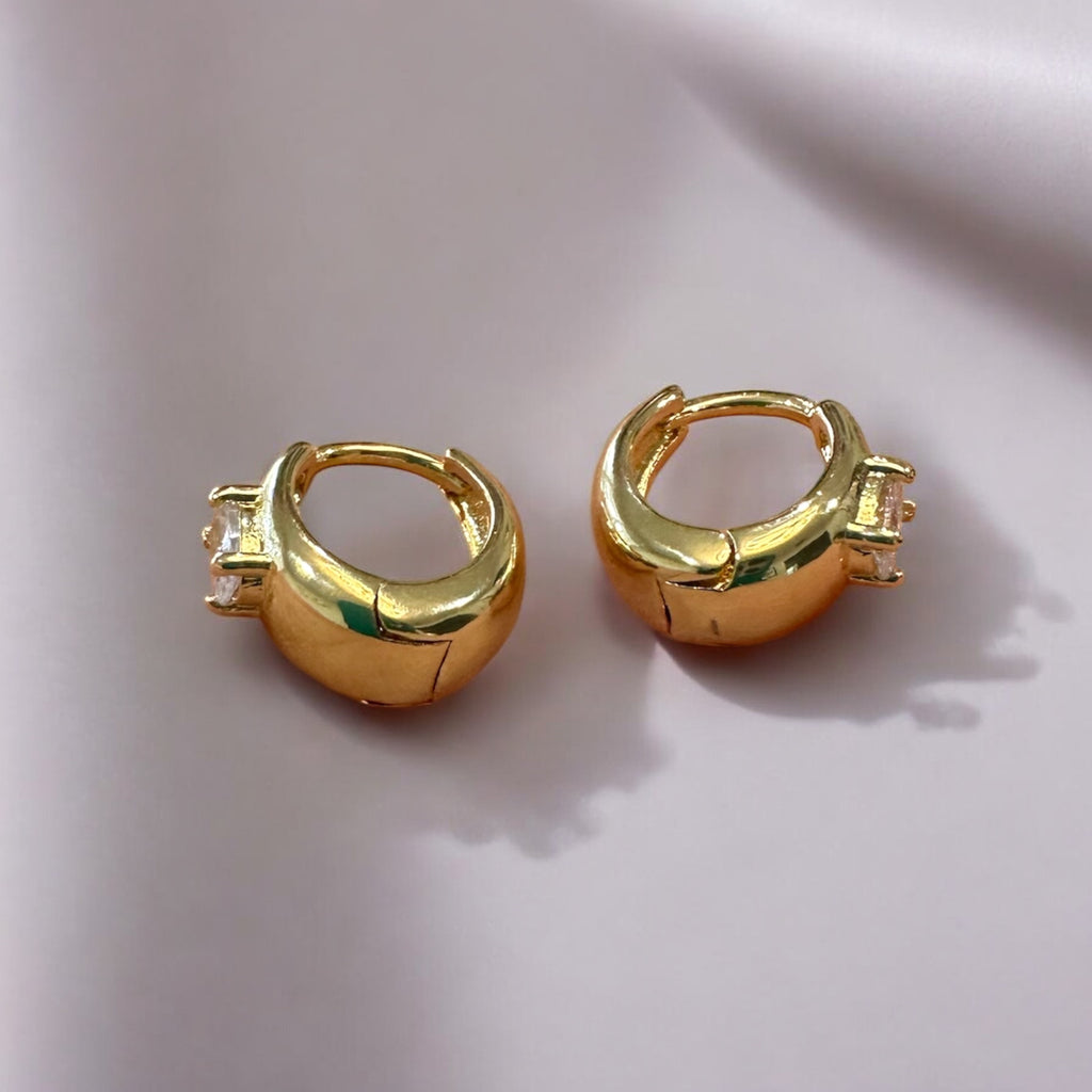 14k Gold Filled Mini Oval CZ Dome Huggie Earrings