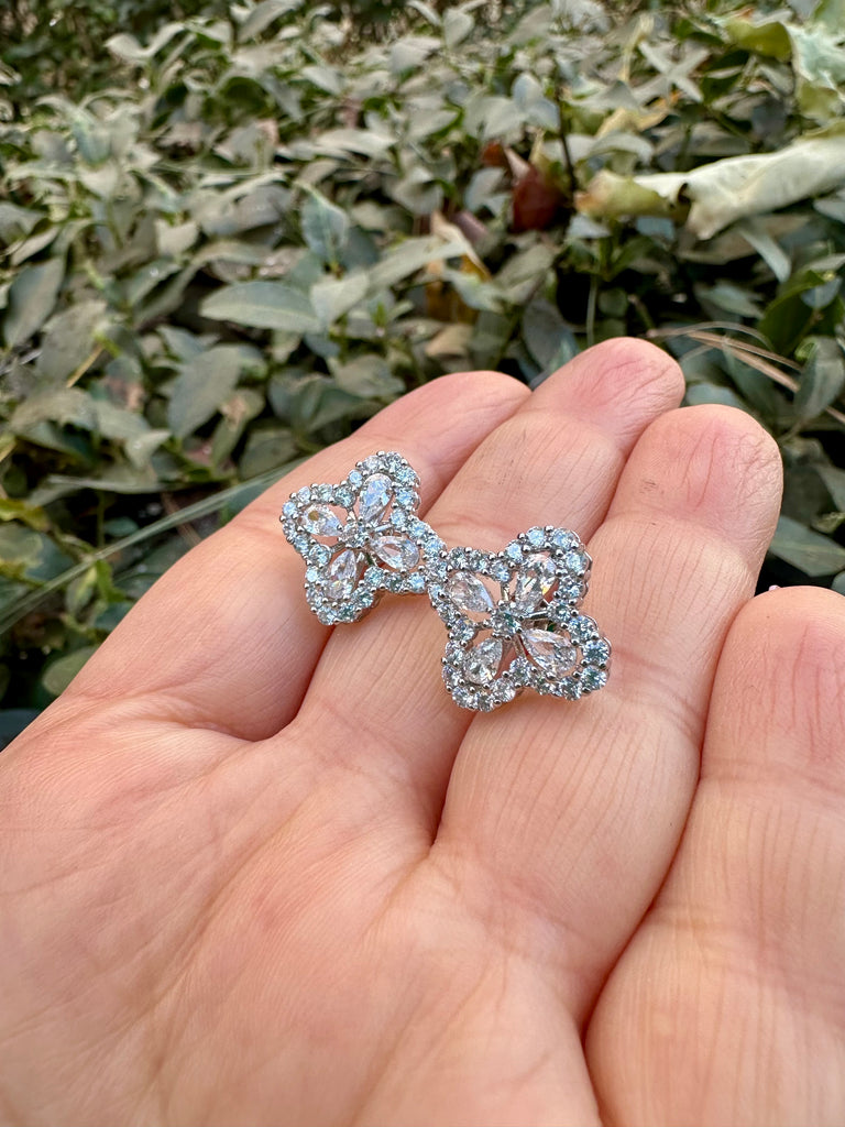 CZ Clover Stud Earrings