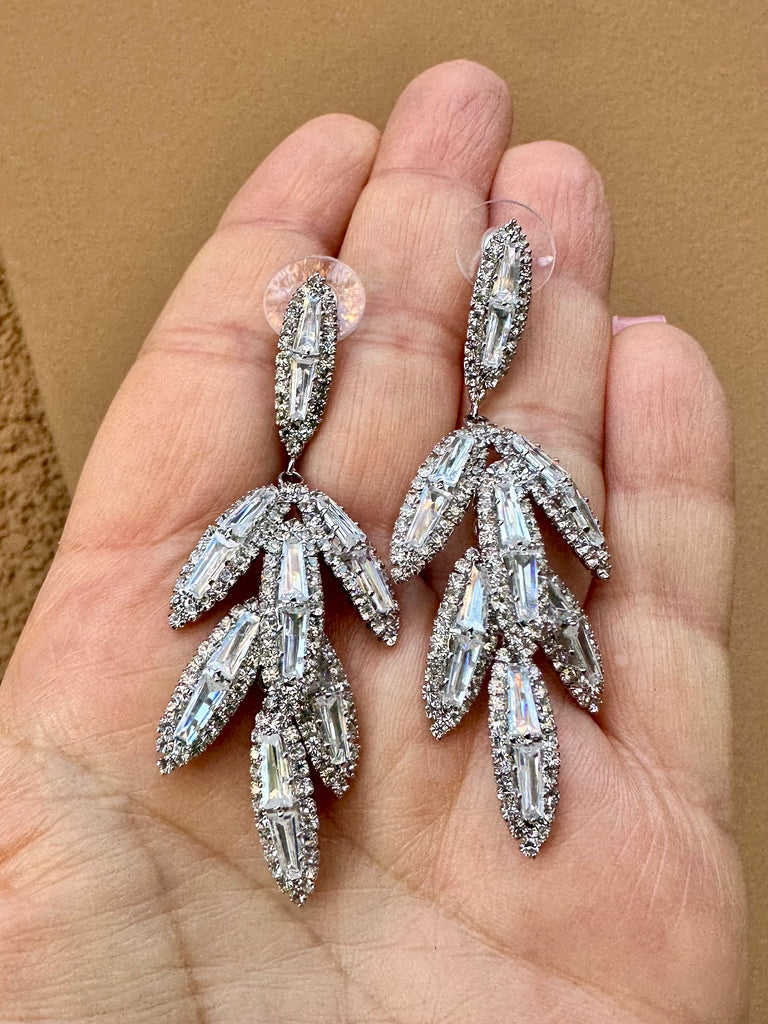 CZ Leaf Baguette drop Earrings