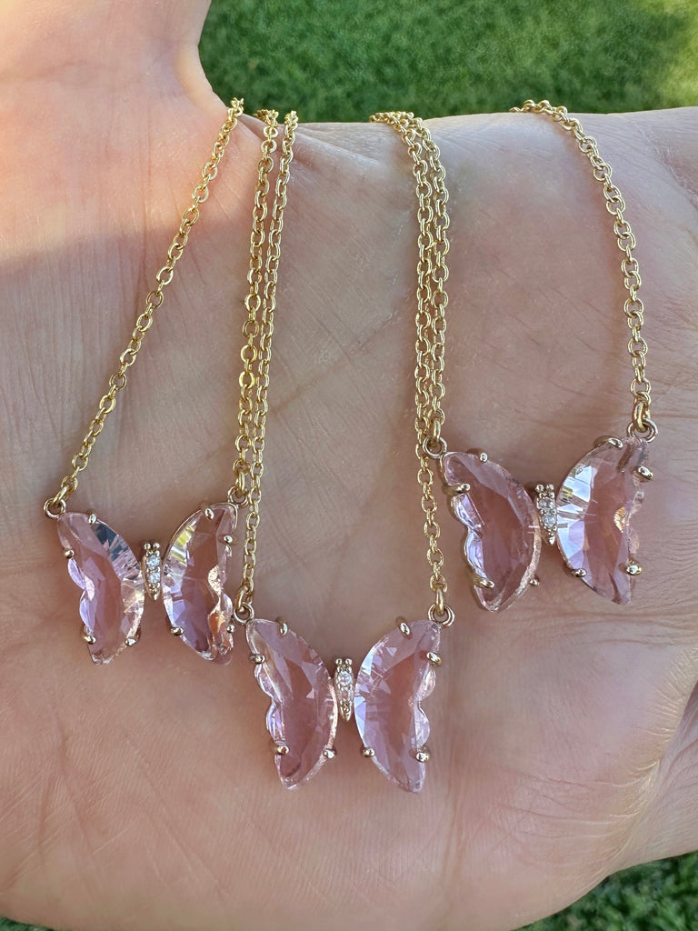 Pink Butterfly 18k Gold plated Necklace