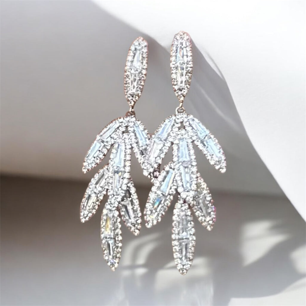 CZ Leaf Baguette drop Earrings