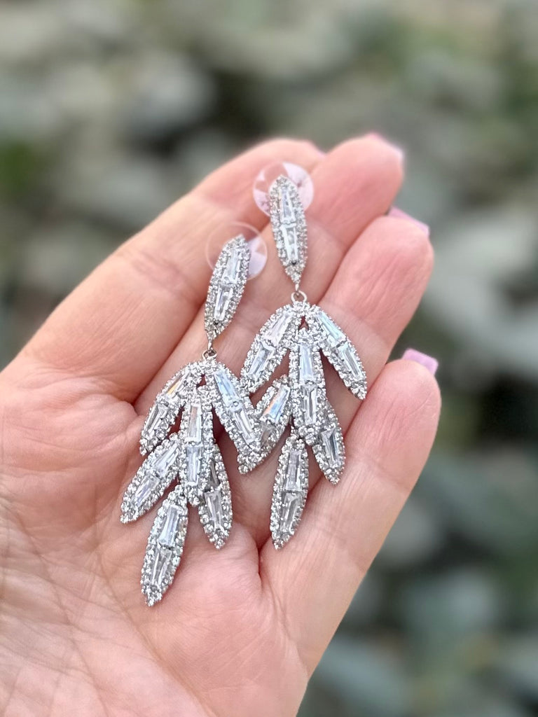 CZ Leaf Baguette drop Earrings