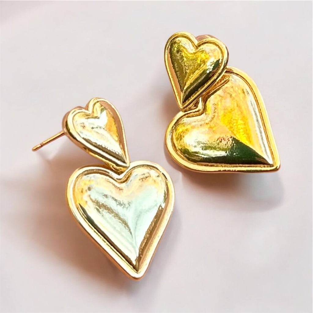 Double Heart Drop Earrings