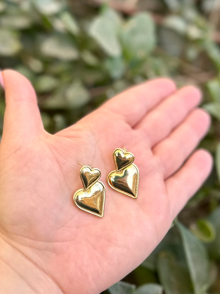 Double Heart Drop Earrings