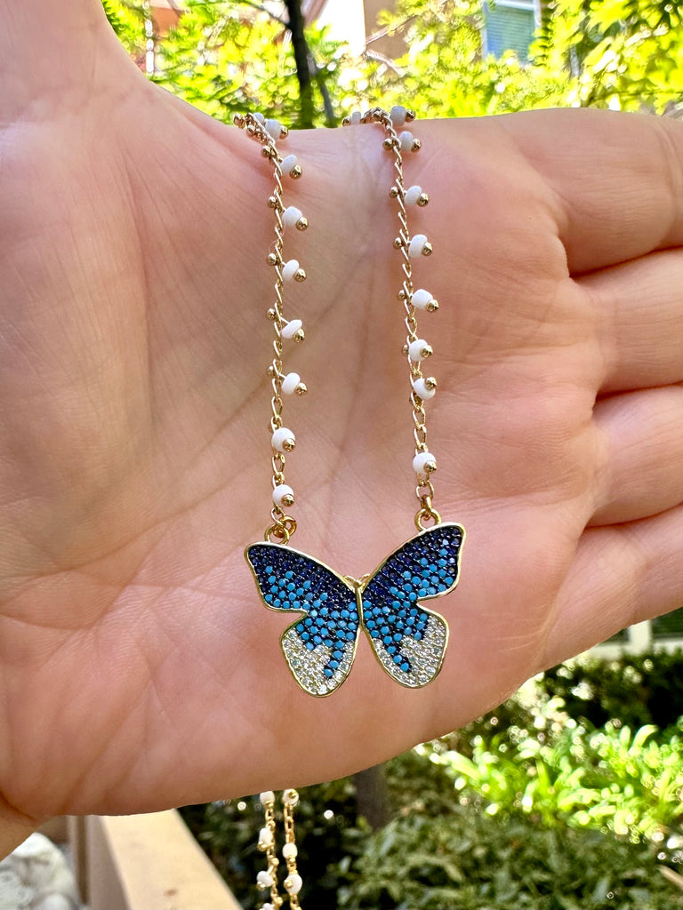 Multicolor Large Butterfly Gold bead necklace