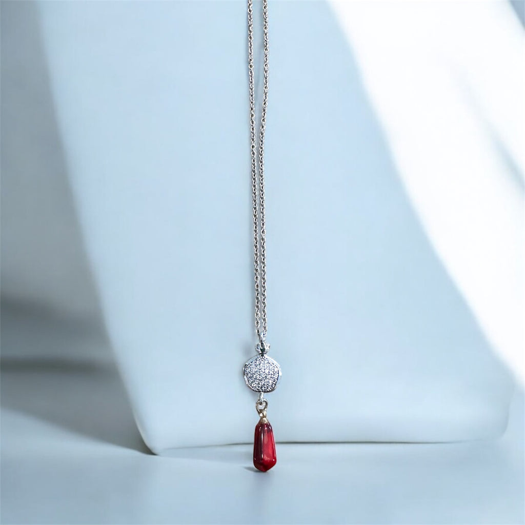 Pomegranate Double Noor CZ Drop Necklace