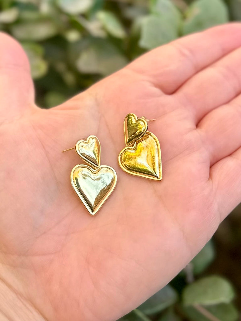 Double Heart Drop Earrings