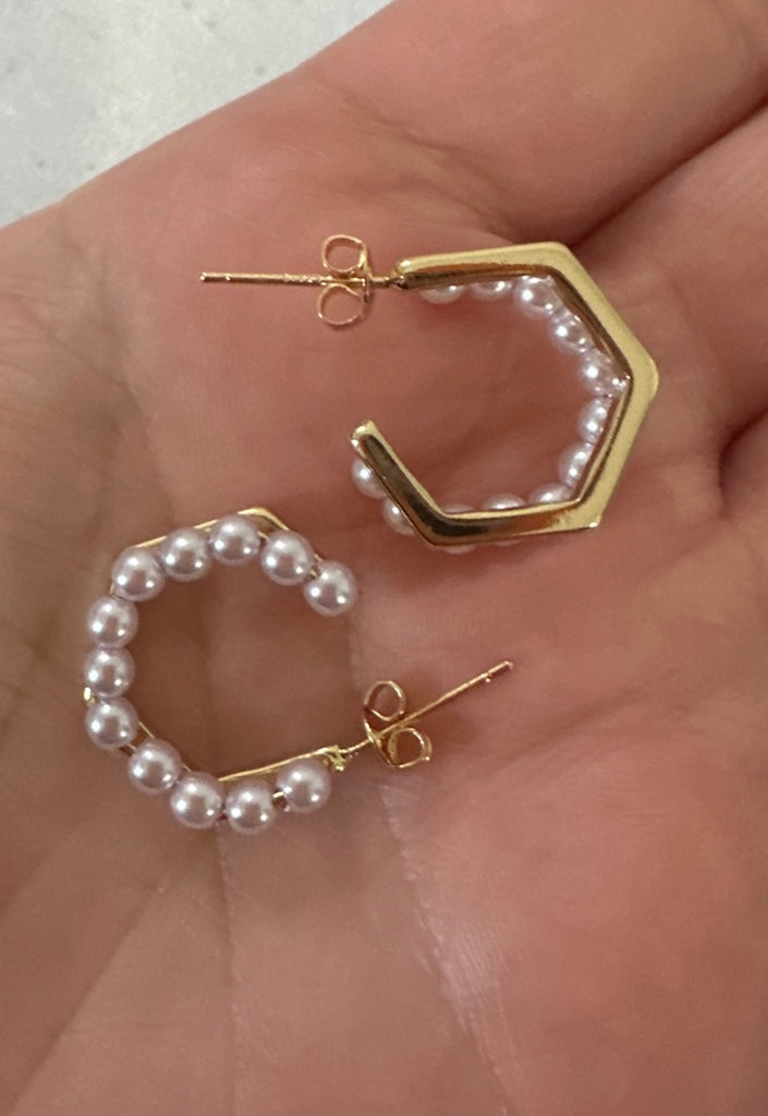Pearl Gold Plated Huggie Earrings