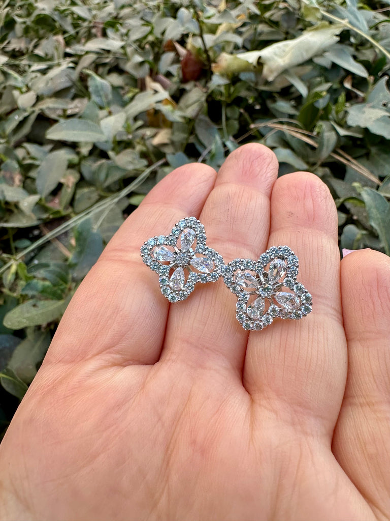 CZ Clover Stud Earrings