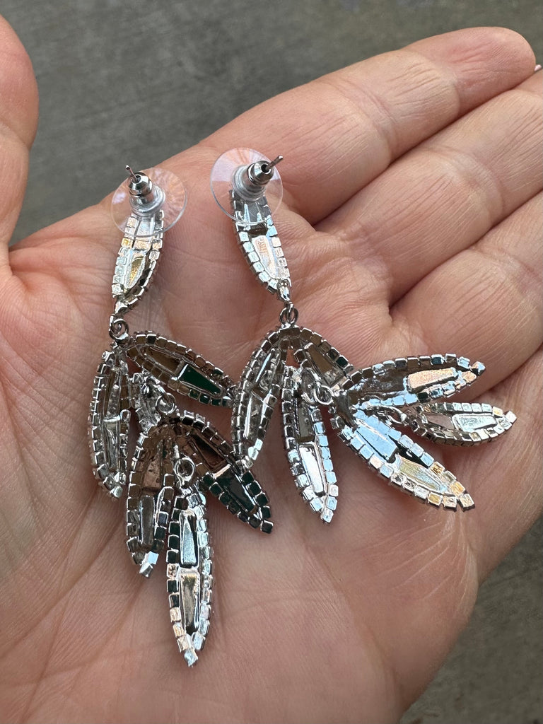 CZ Leaf Baguette drop Earrings