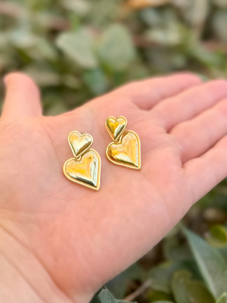 Double Heart Drop Earrings