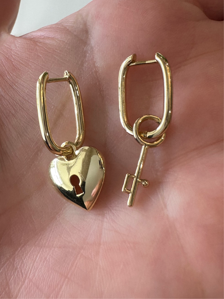 Locket Heart Key Huggie earrings