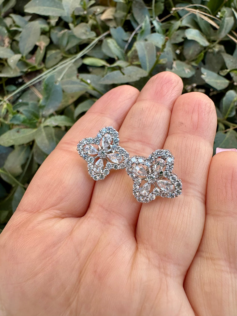 CZ Clover Stud Earrings