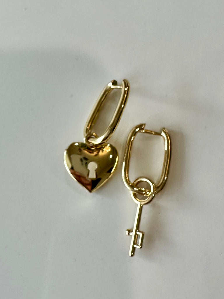 Locket Heart Key Huggie earrings