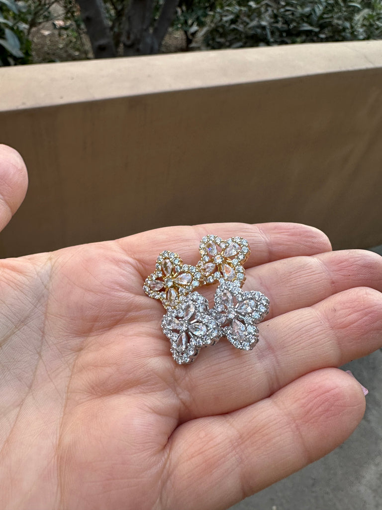 CZ Clover Stud Earrings