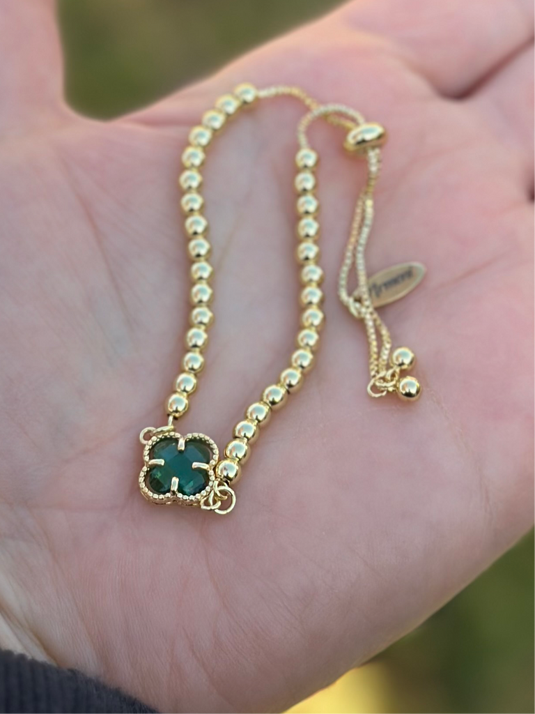 24k Gold plated Clover flower Ball bead Friendship bracelets