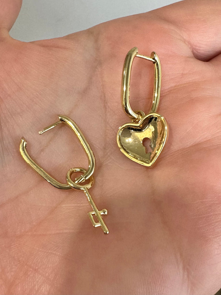 Locket Heart Key Huggie earrings