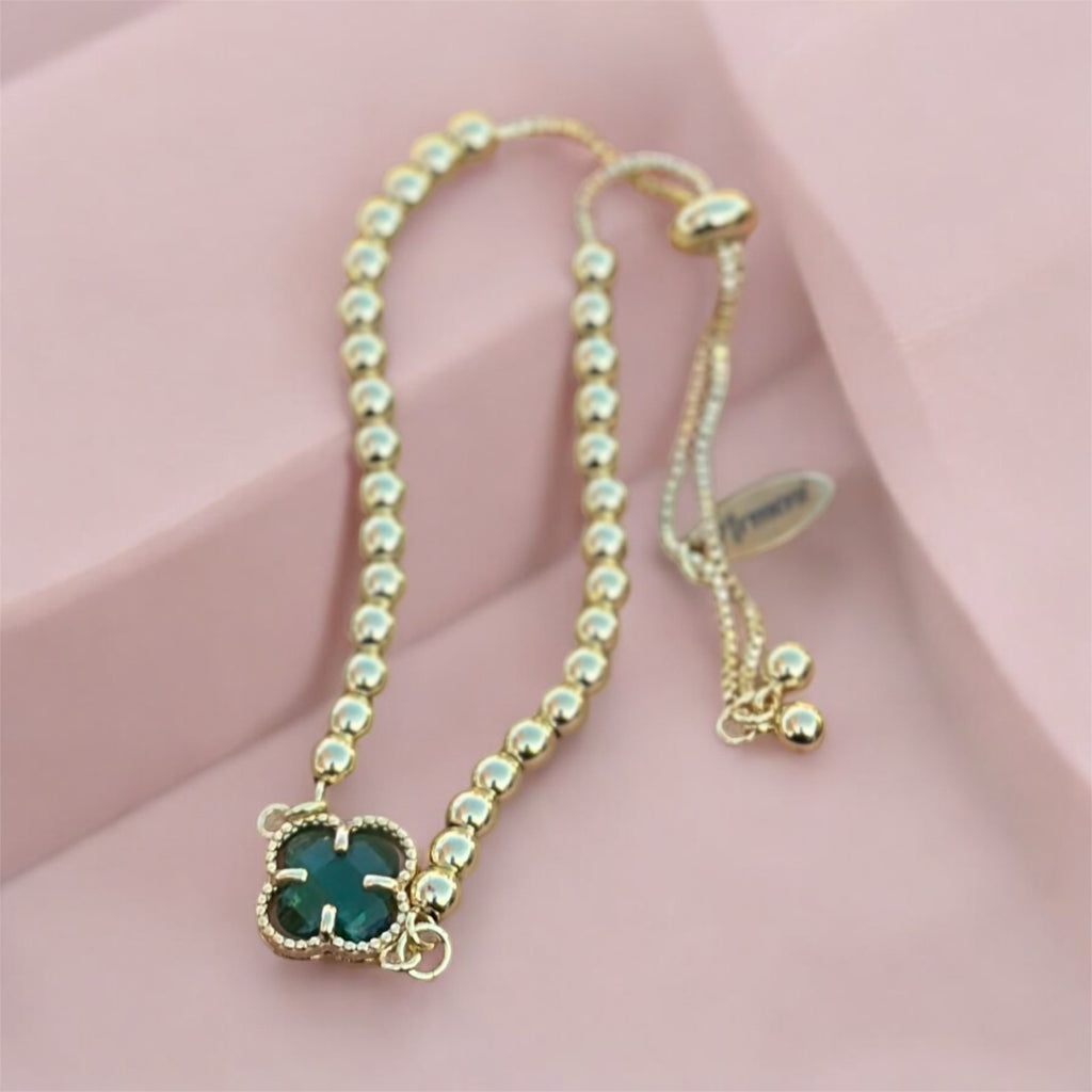 24k Gold plated Clover flower Ball bead Friendship bracelets