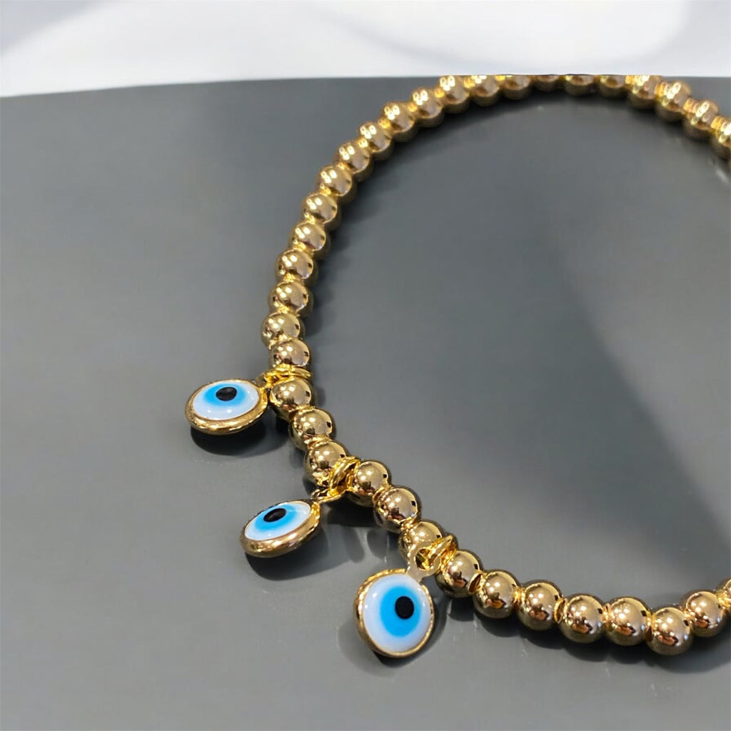 24k Gold Plated EYE SEE YOU Evil Eye charm stretch bracelet