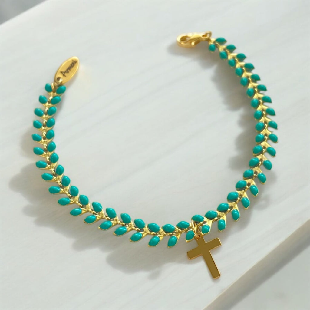 Turquoise Braided Gold Plated Charm Bracelet