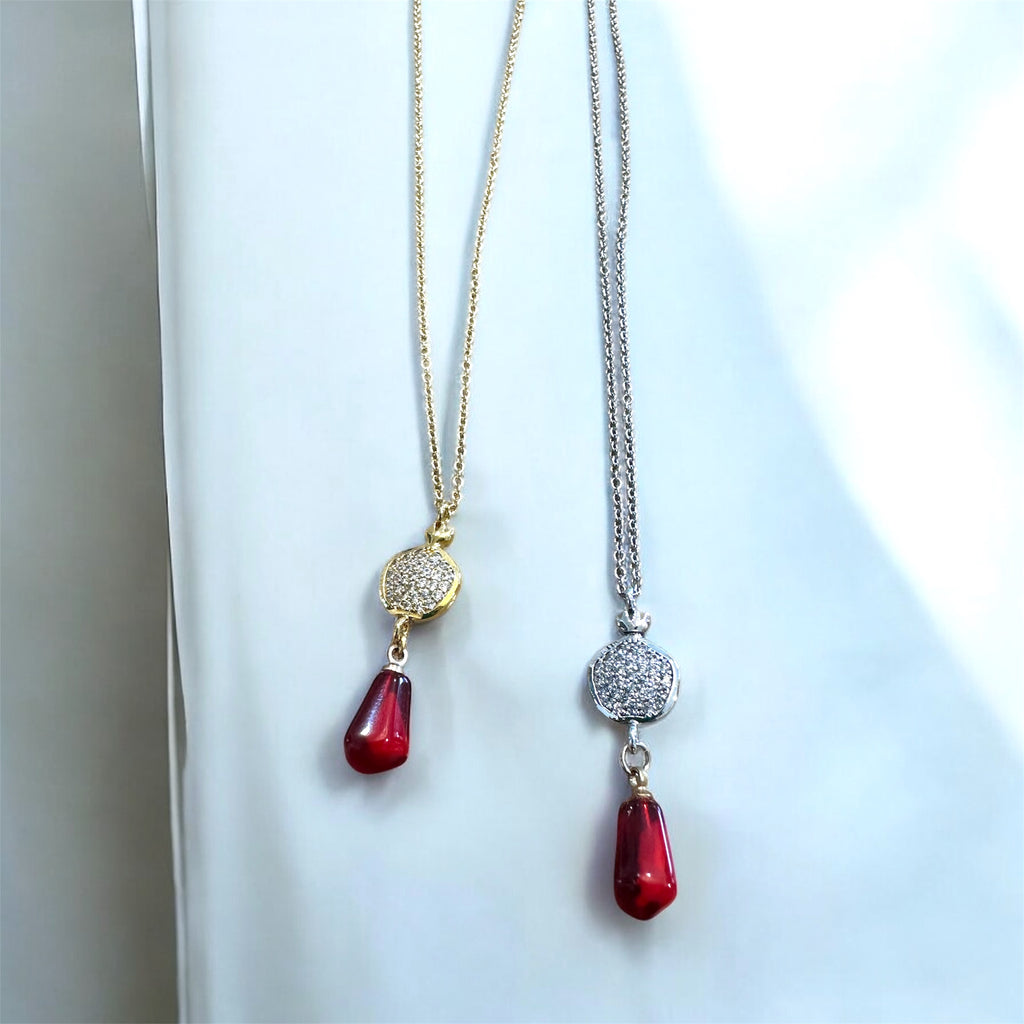 Pomegranate Double Noor CZ Drop Necklace