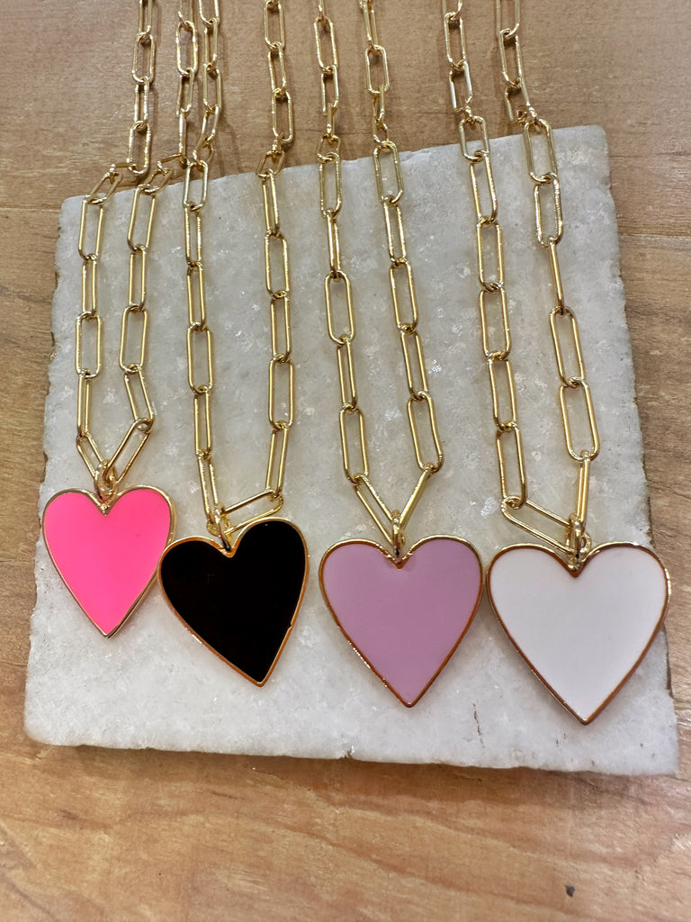 Amore Heart Enamel Paperclip chain necklace