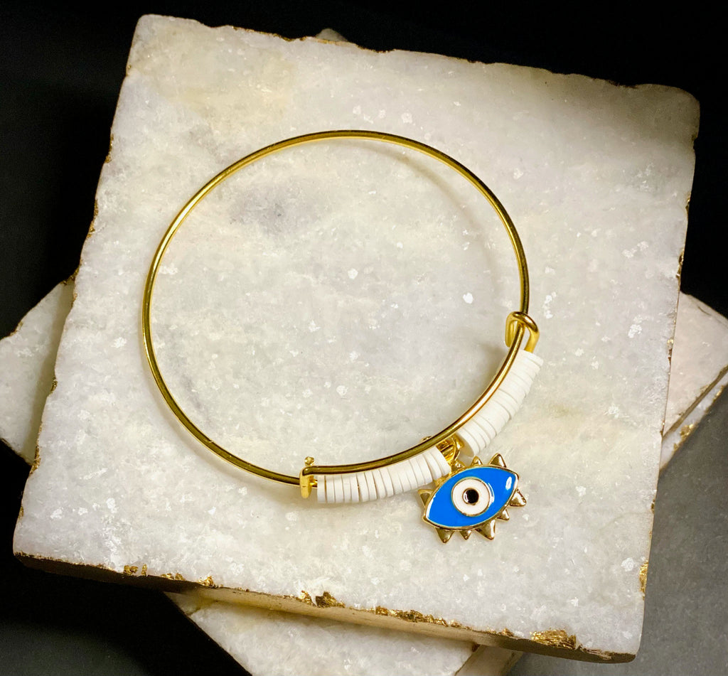 Evil Eye Protector Gold Charm Bracelet blue and white