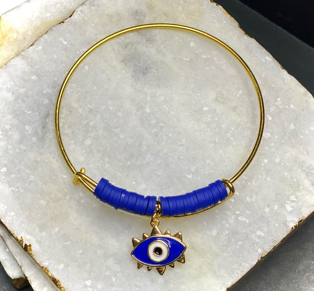 Evil Eye Protector hanging charm bracelet dark blue