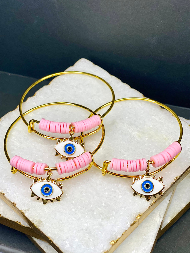 Children’s KIDS Evil Eye baby pink hanging charm bracelet