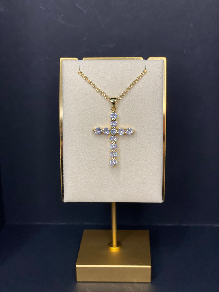 18k Gold Plated LARGE Micro Pave Cross Chain Link Necklace