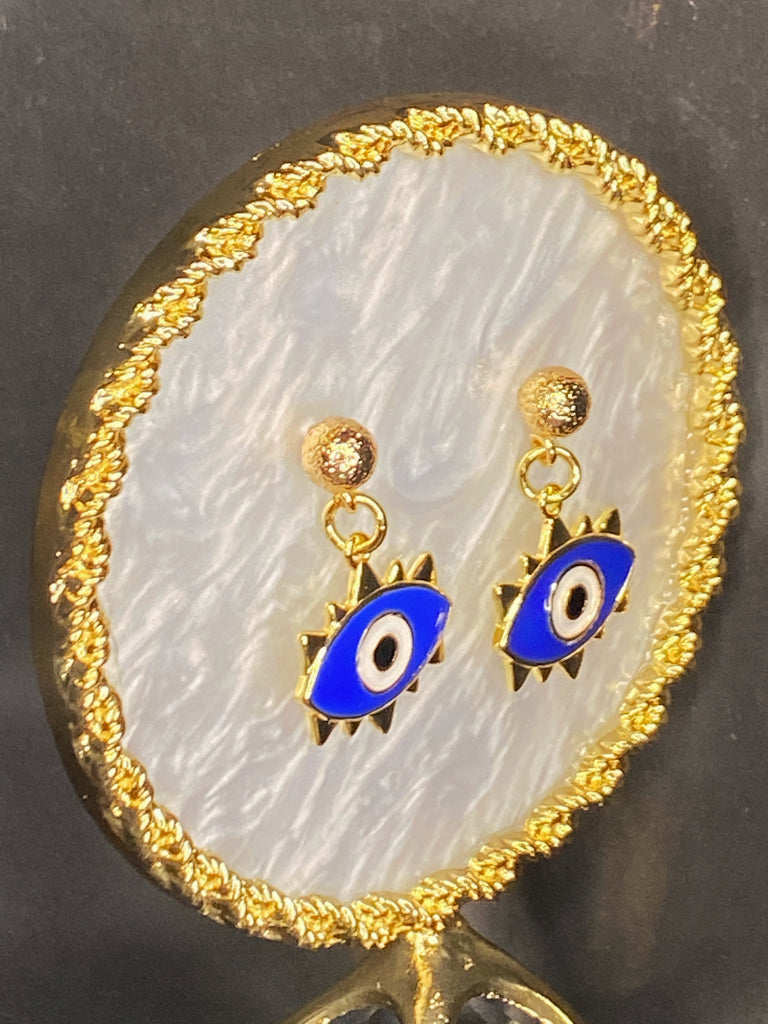 18k Gold Plated Ball Stud Evil Eye Charm Earrings