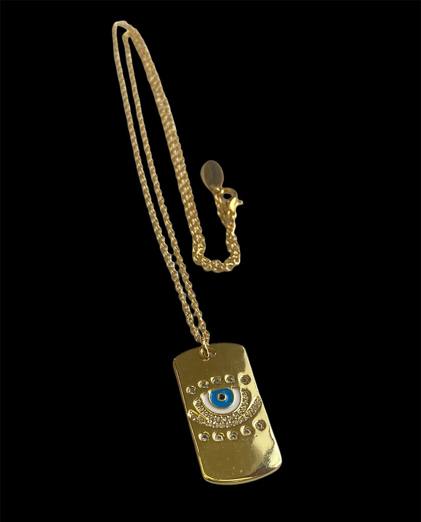 Evil Eye Dog tag Gold filled necklace