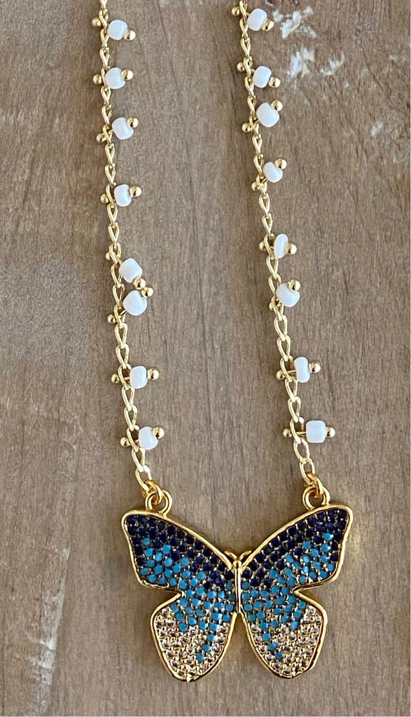 Multicolor Large Butterfly Gold bead necklace