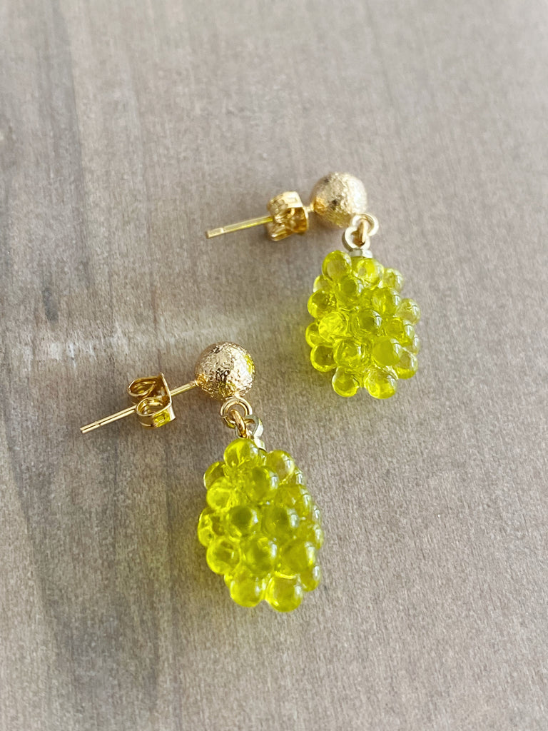 Fruit Grapes Pomegranate Gold Plated Charm Earrings