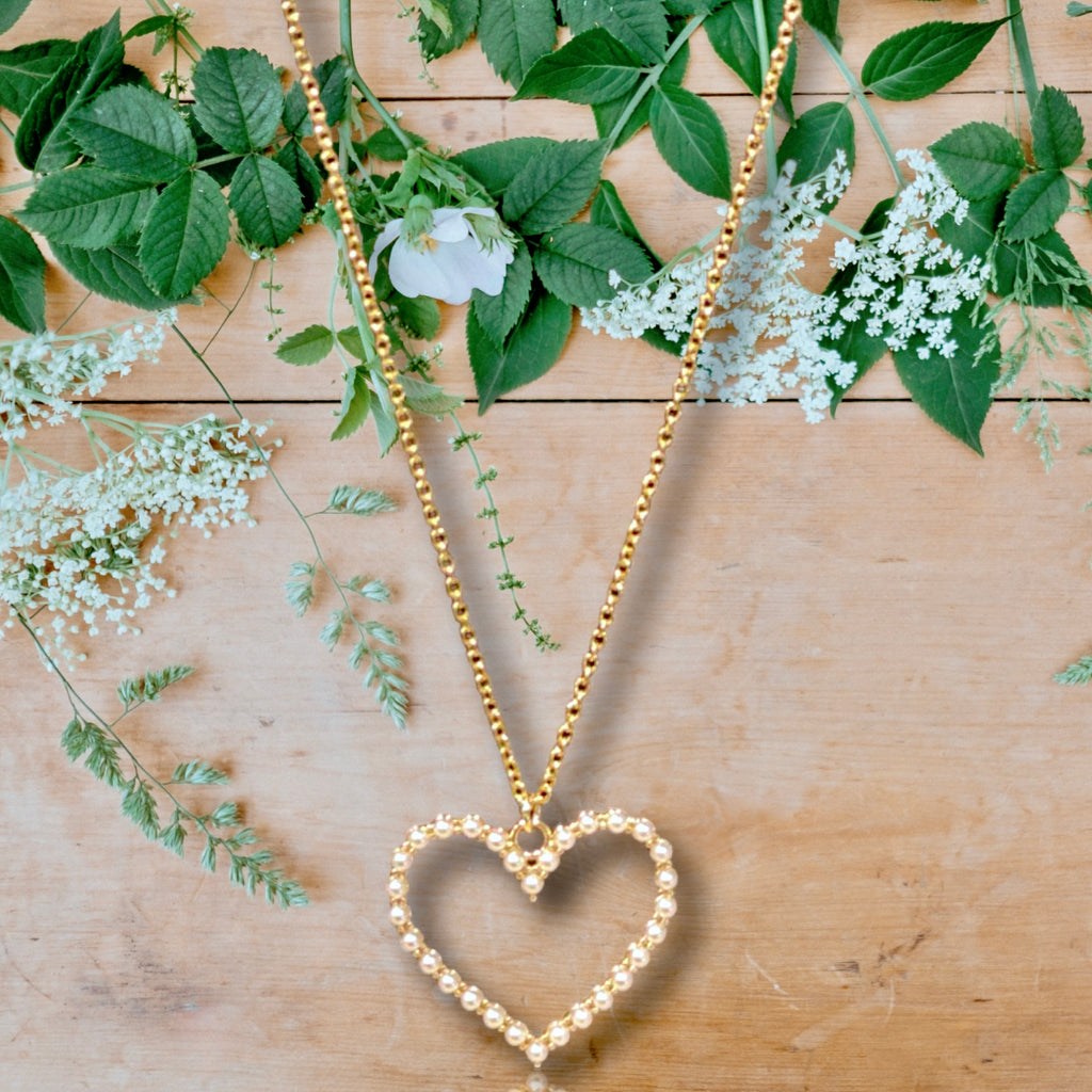 Pearl Heart Pendant Gold Plated Necklace