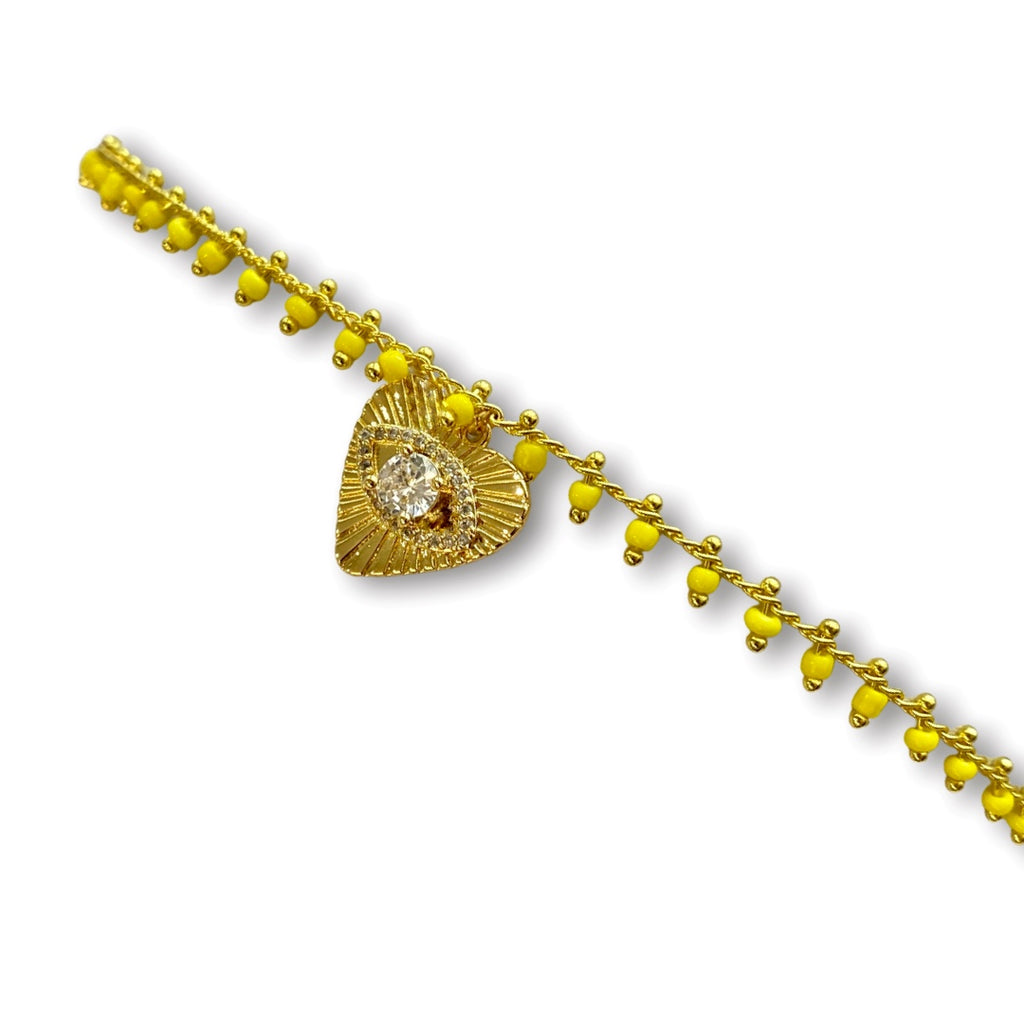 Yellow Beaded Golden Eye Charm Bracelet