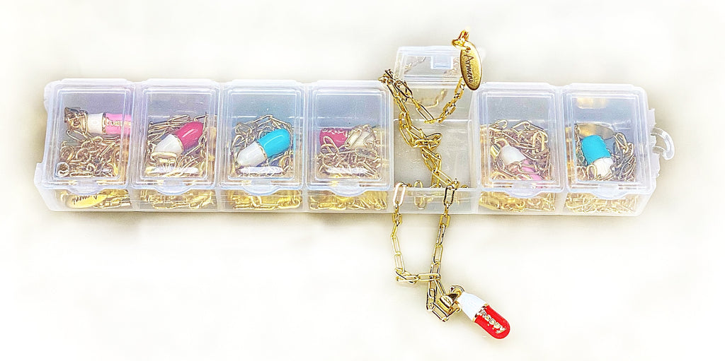 24k Gold Filled HAPPY LOVE CHILL Pill Paper Clip Necklace