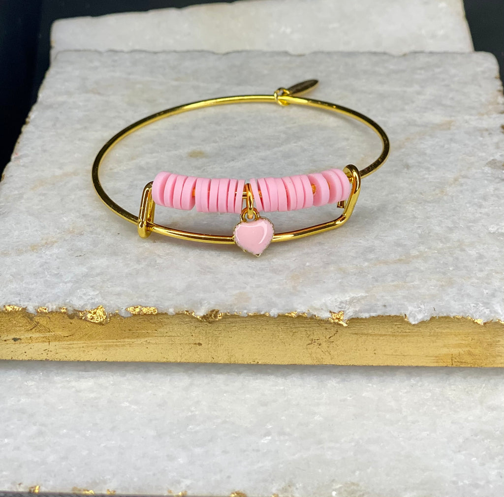 Childrens little GIRLS Love Heart Pink Gold Bangle Bracelet