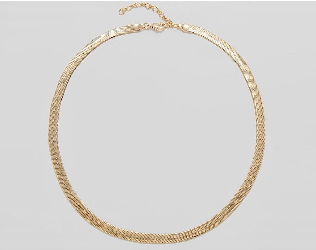 Herringbone Gold Plated Snake Chain Necklace